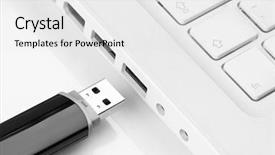  Presentation with flash - Audience pleasing PPT theme consisting of usb flash memory and laptop backdrop and a white colored foreground