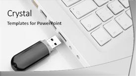  Presentation with memory - Beautiful slide deck featuring usb flash memory and laptop backdrop and a white colored foreground