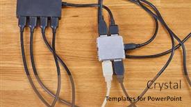  Presentation with cables - Colorful slides enhanced with usb-hubs-connected-to-each backdrop and a gold colored foreground