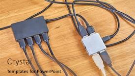  Presentation with cables - Audience pleasing presentation theme consisting of usb-hubs-connected-to-each backdrop and a yellow colored foreground