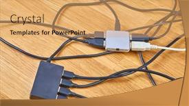  Presentation with cables - Audience pleasing PPT layouts consisting of usb-hubs-connected-to-each backdrop and a yellow colored foreground