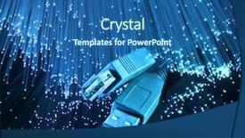  Presentation with fiber - Slides with usb plugs and sockets closeup background and a ocean colored foreground