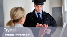  Presentation with interview - Slides enhanced with use case - policeman makes witness interview background and a gray colored foreground