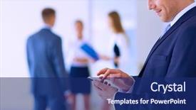  Presentation with office - PPT theme having use employee - portrait of young businessman background and a  colored foreground