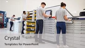  Presentation with machinery - Cool new slide deck with  backdrop and a  colored foreground