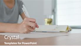  Presentation with sketch pad note book paper - Colorful slides enhanced with use technology classrooms - woman take note on paper backdrop and a  colored foreground