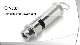  Presentation with whistle - Audience pleasing presentation theme consisting of metal whistle used by police taxi scout and guide isolated on white background backdrop and a white colored foreground