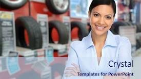  Presentation with car service - Amazing presentation theme having used cars - beautiful agent woman in car backdrop and a sky blue colored foreground