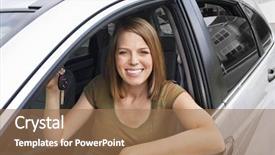  Presentation with ready - Beautiful theme featuring used cars - beautiful woman ready to drive backdrop and a coral colored foreground