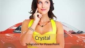  Presentation with auto dealership - Beautiful slide set featuring used cars - car dealer woman auto dealership backdrop and a coral colored foreground