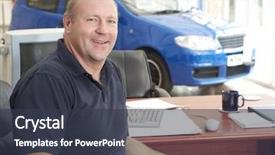  Presentation with salesman - Beautiful slides featuring used cars - car salesman sitting in showroom backdrop and a tawny brown colored foreground