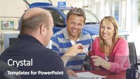  Presentation with electric car charging battery cells - Cool new PPT theme with used cars - couple filling in paperwork backdrop and a dark gray colored foreground