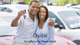  Presentation with car parking lot - Audience pleasing presentation design consisting of used cars - couple picking up new car backdrop and a light blue colored foreground