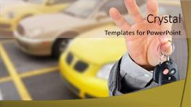  Presentation with car dealer - PPT theme featuring used cars - dealer hand with a car background and a coral colored foreground