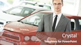  Presentation with car dealer - Presentation consisting of used cars - portrait og salesperson or manager background and a tawny brown colored foreground