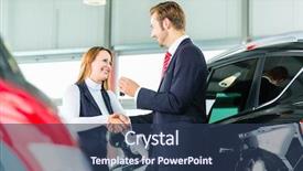  Presentation with auto dealership - Presentation theme with used cars - seller or car salesman background and a ocean colored foreground