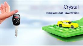  Presentation with calculator - Audience pleasing PPT layouts consisting of used cars - yellow car and calculator backdrop and a sky blue colored foreground