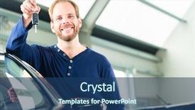  Presentation with auto dealership - Audience pleasing slide set consisting of used cars - young man beside a new backdrop and a ocean colored foreground
