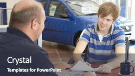  Presentation with paperwork - PPT theme having used cars - young man filling in paperwork background and a tawny brown colored foreground
