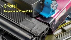  Presentation with paper news print pile newspapers - Colorful presentation design enhanced with used color laser printer toner backdrop and a tawny brown colored foreground