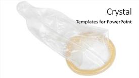  Presentation with condom - Slide deck enhanced with used condom isolated on white background and a white colored foreground