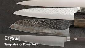  Presentation with cutting board - Theme with used knives on black cutting background and a dark gray colored foreground