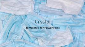  Presentation with medical waste - Colorful presentation design enhanced with used-protective-masks-medical-waste backdrop and a light blue colored foreground