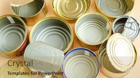  Presentation with recycling - Slide set enhanced with used-tin-cans-waste-sorting background and a yellow colored foreground