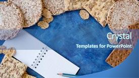  Presentation with dietary supplements - PPT theme featuring useful dietary crispbread flakes buckwheat background and a ocean colored foreground