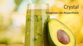  Presentation with fresh avocado - Colorful presentation theme enhanced with useful fresh avocado and half avocado on wooden table on natural background backdrop and a yellow colored foreground