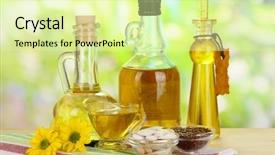  Presentation with seed oil - Beautiful PPT theme featuring useful linseed oil and pumpkin backdrop and a blonde colored foreground