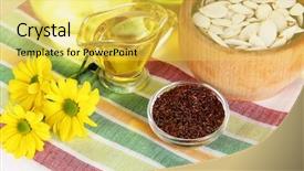  Presentation with seed oil - Cool new presentation theme with useful linseed oil and pumpkin backdrop and a yellow colored foreground