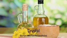  Presentation with seed oil - Presentation having bottle herbs basil flower - useful pumpkin seed oil background and a gold colored foreground