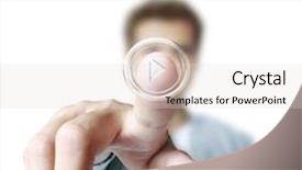  Presentation with touch screen - Colorful theme enhanced with user innovations - hand pushing on a touch backdrop and a lemonade colored foreground