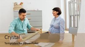  Presentation with nurse meeting a family - PPT theme having assemble - pregnancy family and nursery concept background and a coral colored foreground