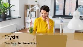  Presentation with green office - Presentation theme consisting of users - business technology and user interface background and a gold colored foreground