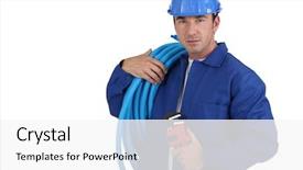  Presentation with copper - Colorful PPT layouts enhanced with uses copper - workers with blue tube roll backdrop and a  colored foreground