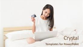  Presentation with money online shopping - Cool new theme with uses money - woman use of laptop comupter backdrop and a sky blue colored foreground