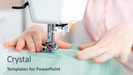  Presentation with close up baby girl knitted - Slide set featuring using a sewing machine accurate background and a soft green colored foreground