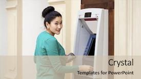  Presentation with atm - PPT theme enhanced with using an automated teller machine background and a soft green colored foreground