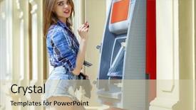  Presentation with lady - Slide deck having using an automated teller machine background and a soft green colored foreground