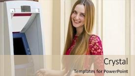  Presentation with lady - Cool new PPT theme with using an automated teller machine backdrop and a lemonade colored foreground