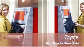  Presentation with atm - Colorful presentation design enhanced with using an automated teller machine backdrop and a coral colored foreground