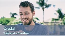  Presentation with man holding phone - Audience pleasing presentation theme consisting of using app for social media backdrop and a ocean colored foreground