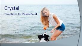  Presentation with beach ball - Beautiful presentation theme featuring using ball on the beach backdrop and a sky blue colored foreground