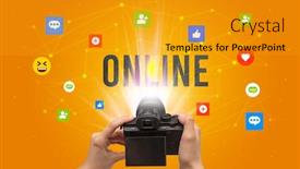  Presentation with social media camera - Audience pleasing presentation design consisting of using-camera-to-capture-social backdrop and a gold colored foreground