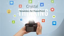  Presentation with social media camera - Slide deck with using-camera-to-capture-social background and a sky blue colored foreground