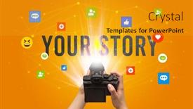  Presentation with social media camera - PPT theme enhanced with using-camera-to-capture-social background and a gold colored foreground