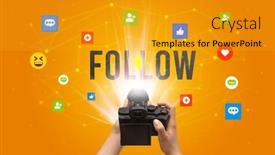  Presentation with social media camera - Slide set having using-camera-to-capture-social background and a gold colored foreground