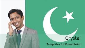  Presentation with pakistani flag - Colorful PPT layouts enhanced with using cell phone over pakistani backdrop and a seafoam green colored foreground
